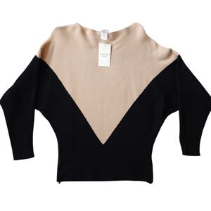New Northern Angel Tan Black Colorblock Ribbed Dolman Sleeve Sweater Sz L